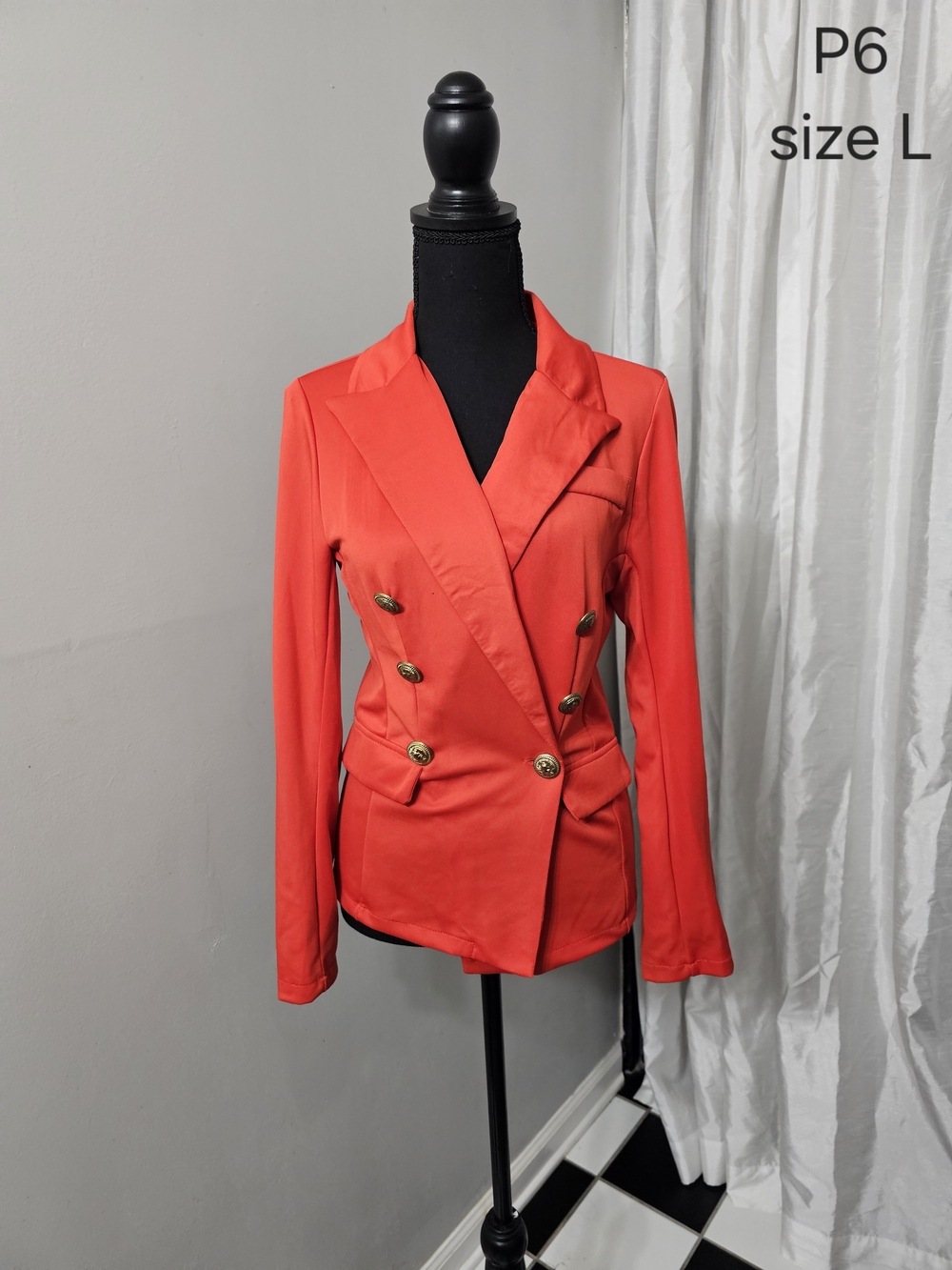 Double-Breasted Red Women's Blazer Jacket